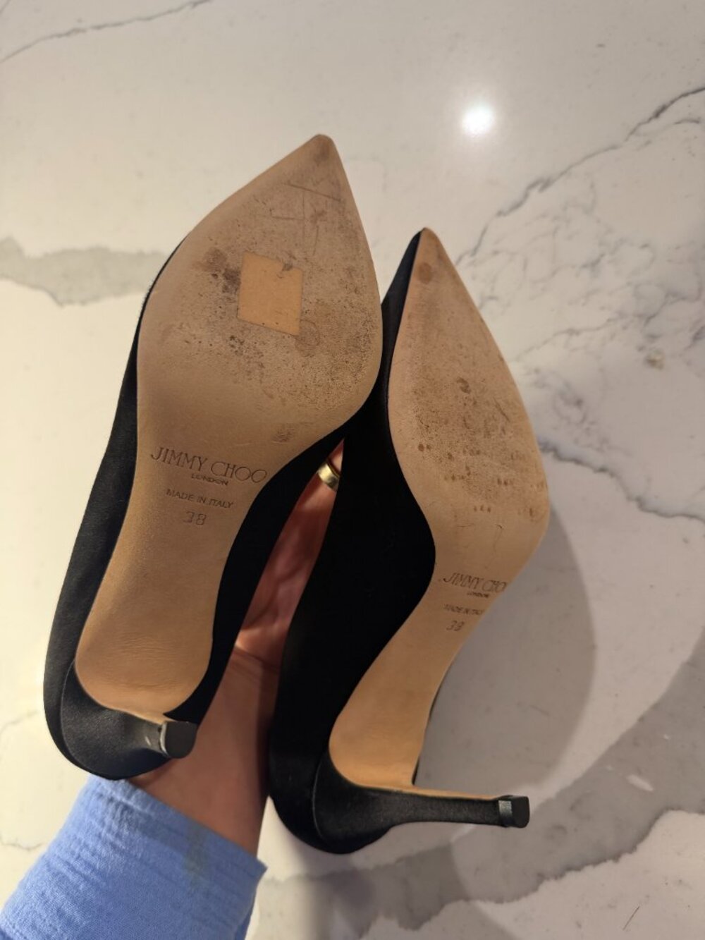 Jimmy Choo Romy Black Satin Crystal Jewel Brooch Pumps - IT 38 - Picture 2 of 6